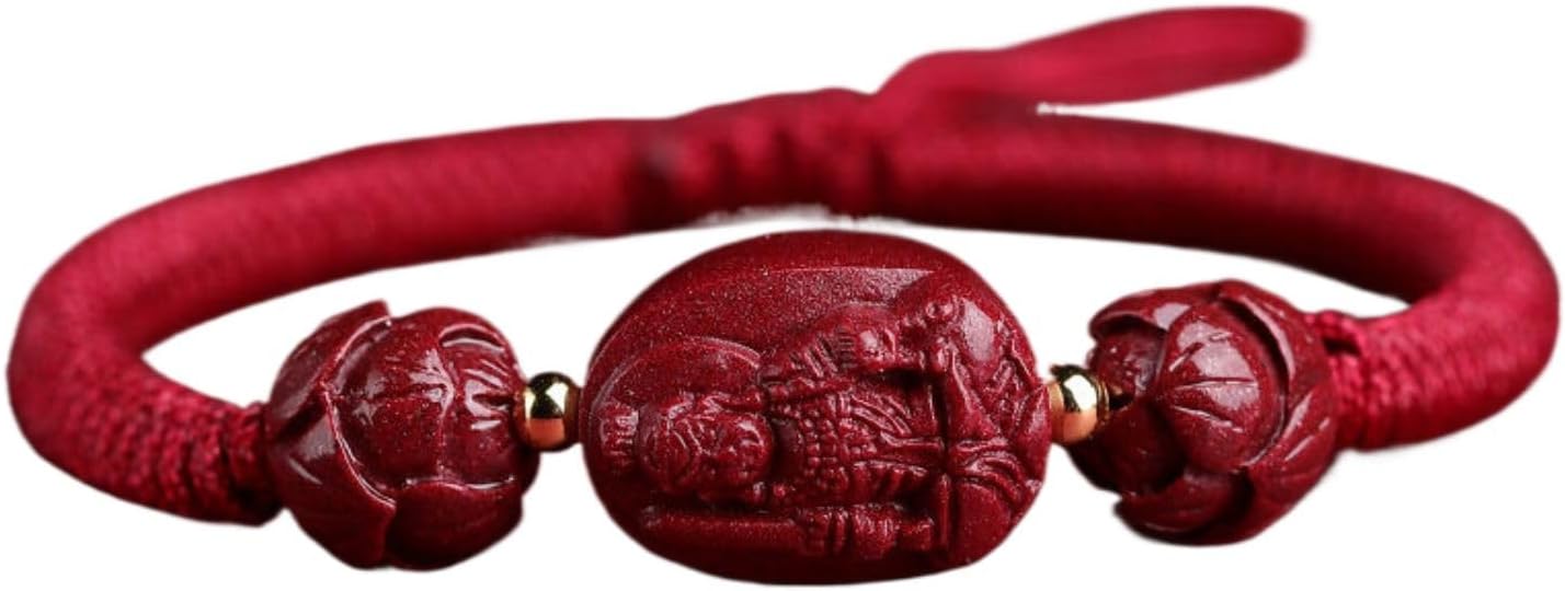 Fangool WW-09L478 2024龙年本命年红绳莲花手链男女款 Cinnabar Beads Bracelets Jewelry for Good Luck Men Women Amulet Jewelies 朱砂生肖本命佛编织手绳女