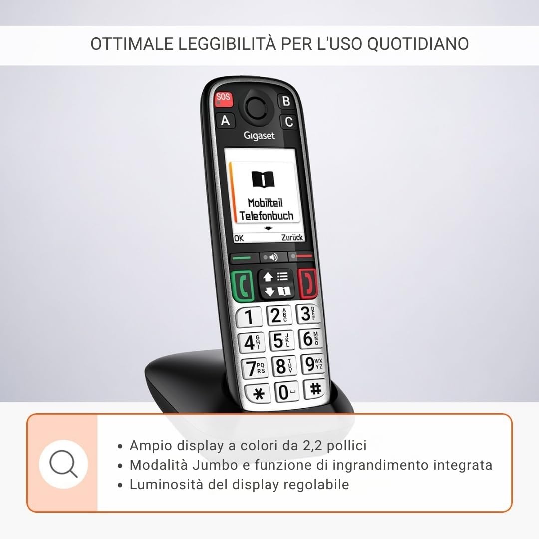 Gigaset Easy 520 Telefono per Anziani con Chiamata SOS, Tasti Grandi, Nero | Accessibilità, volume extra forte, tasti diretta, [Compatibile in DE, IT, FR, NL, BE, CHE, AUT]
