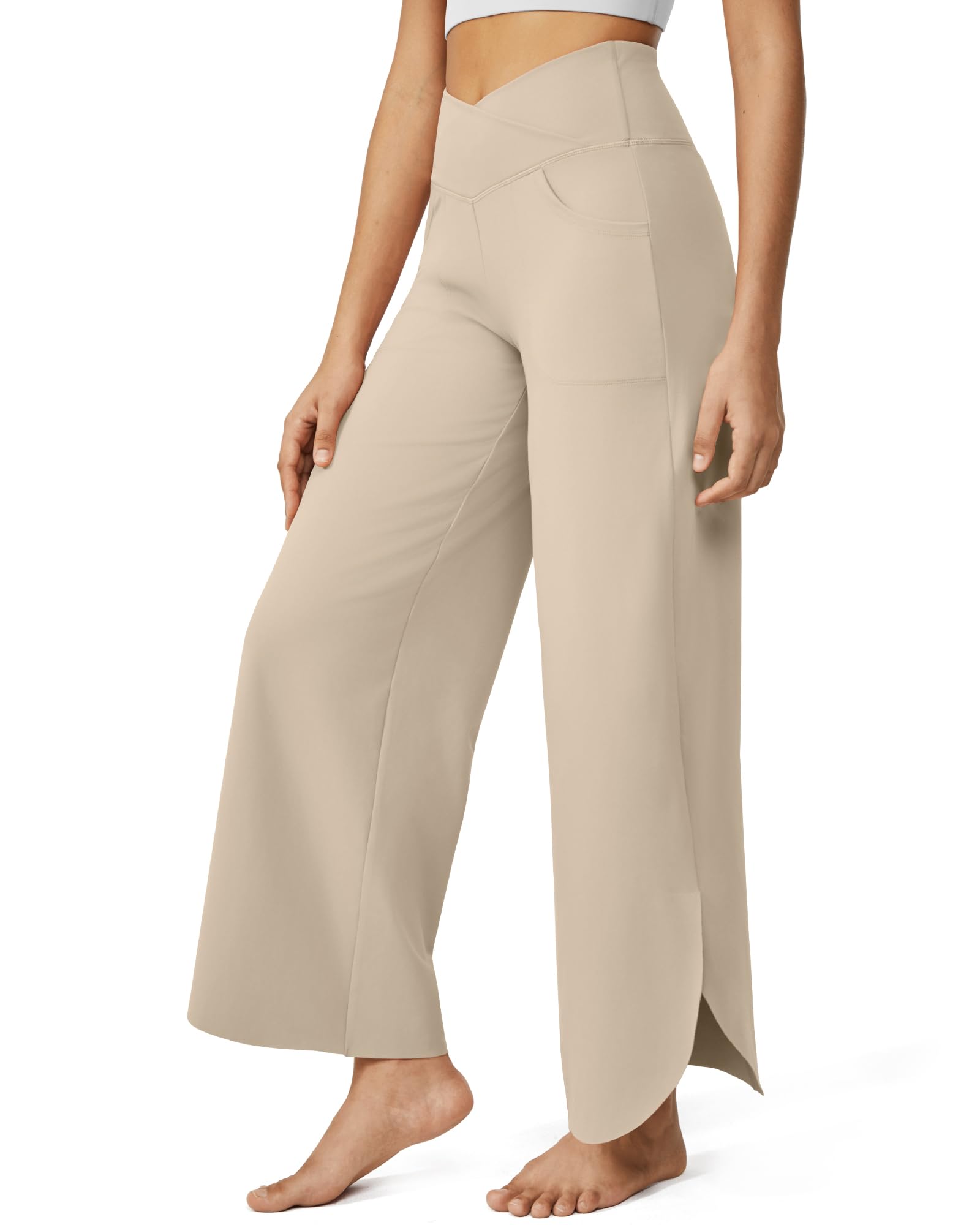 G4Free 25''/27''/29'' Wide Leg Pants for Women Ankle Length Loose Yoga Cross High Waist Dance Casual Pants with Pockets