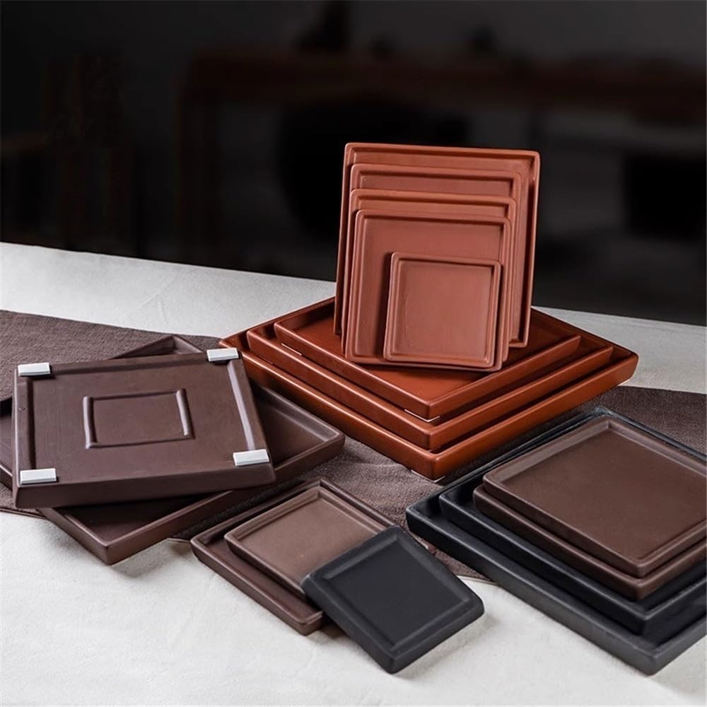 Bandejas para Plantas Platillo Cuadrado de Arena Morada for Plantas, Bandeja Goteo cerámica for Escritorio, Sala Estar, balcón para Macetas(Grande)