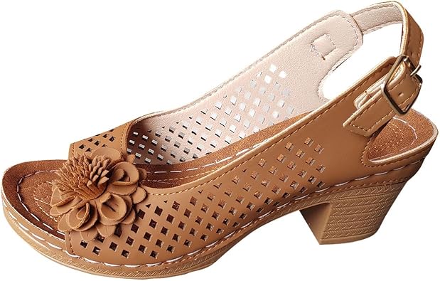 Womens Summer Sandals Chunky High Block Heels Fish Mouth Flowers Sandal 2026 Casual Ankle Strap Hollow Out Platform Wedge Beach Shoes