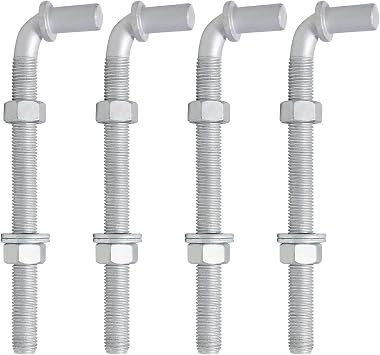 4Pcs 8inch J-Bolt Post Gate Hinge, Heavy Duty J-Bolt Gate Hinge with 5/8" Male Hinge Pin for Farm Gate Hardware, Gate Hinges for Metal Gates Nuts & Washers Included