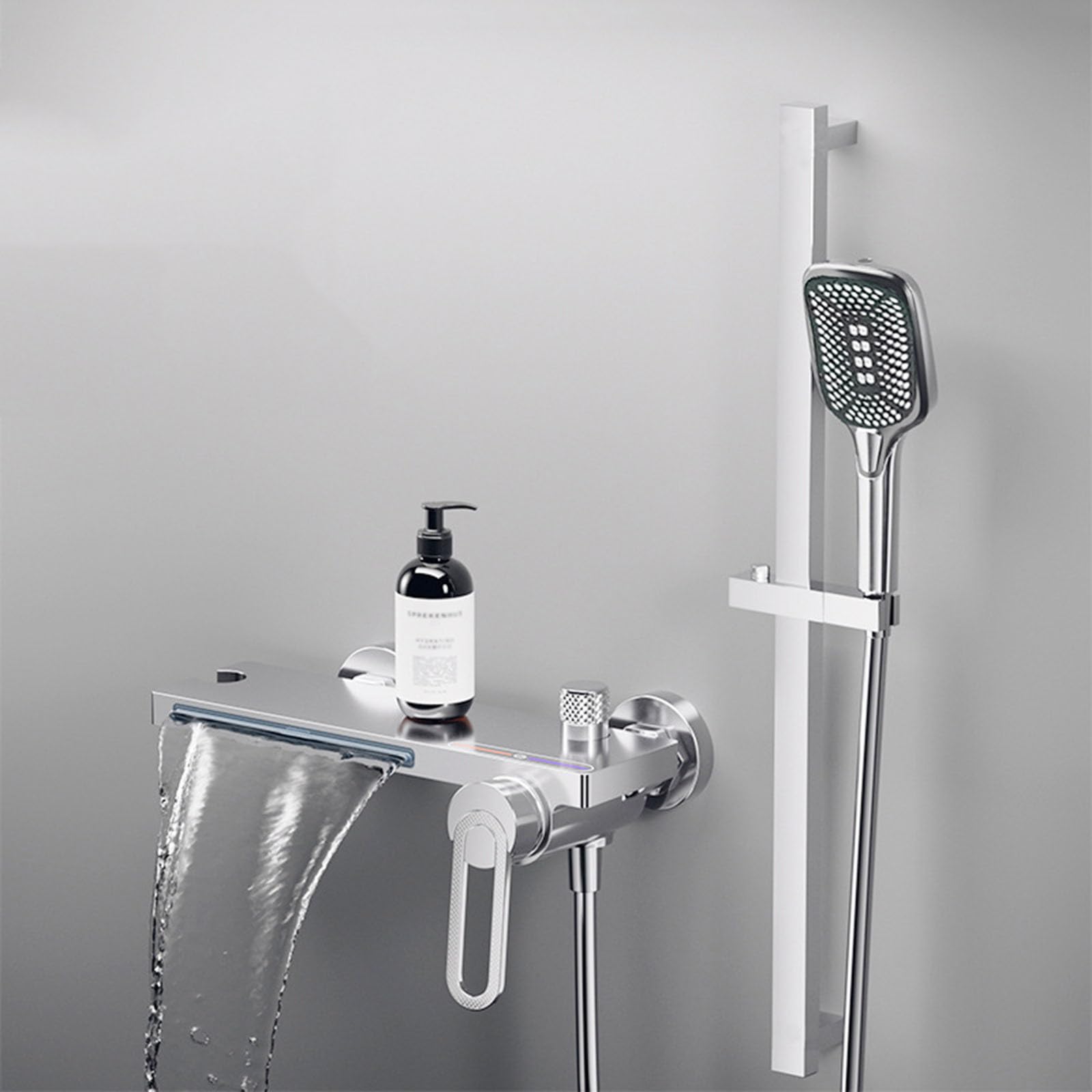 SBCGFY Brushed D Wall Mounted Bath Taps With Mixer Shower, 4 Mode Waterfall Faucet, Single Handle Luxury Bathroom Fixture,Chrome Plated