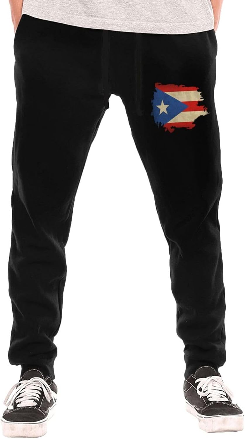 Retro Puerto Rico Flag Mens Fashion Athletic Joggers Pants