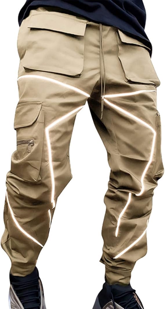 Men's Reflective Stripe Jogger Pants Drawstring Waist Dance Hip Hop