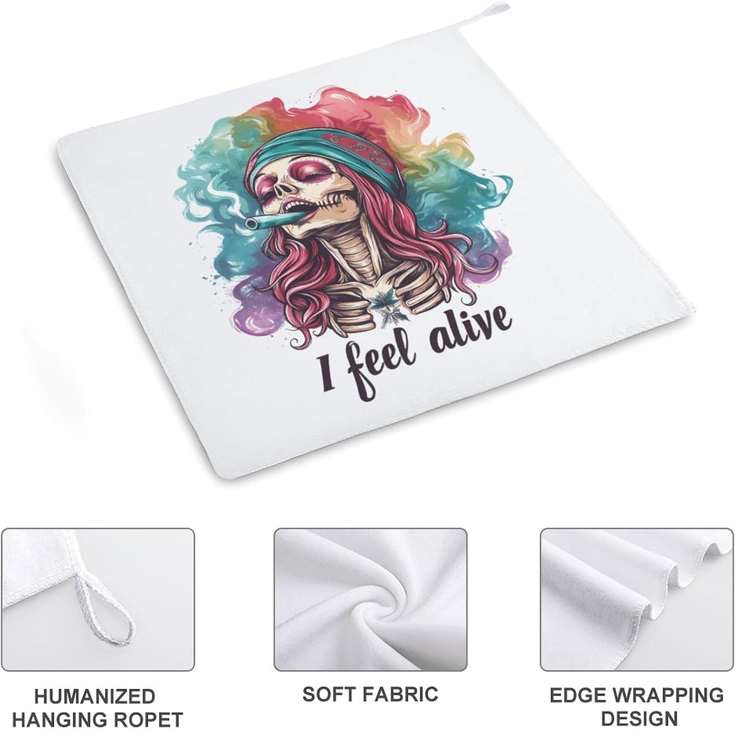 Skeleton Smoking Weed Towel Hand Towels Decorative Towel for Bathroom Kitchen Shower Gym 4PCS