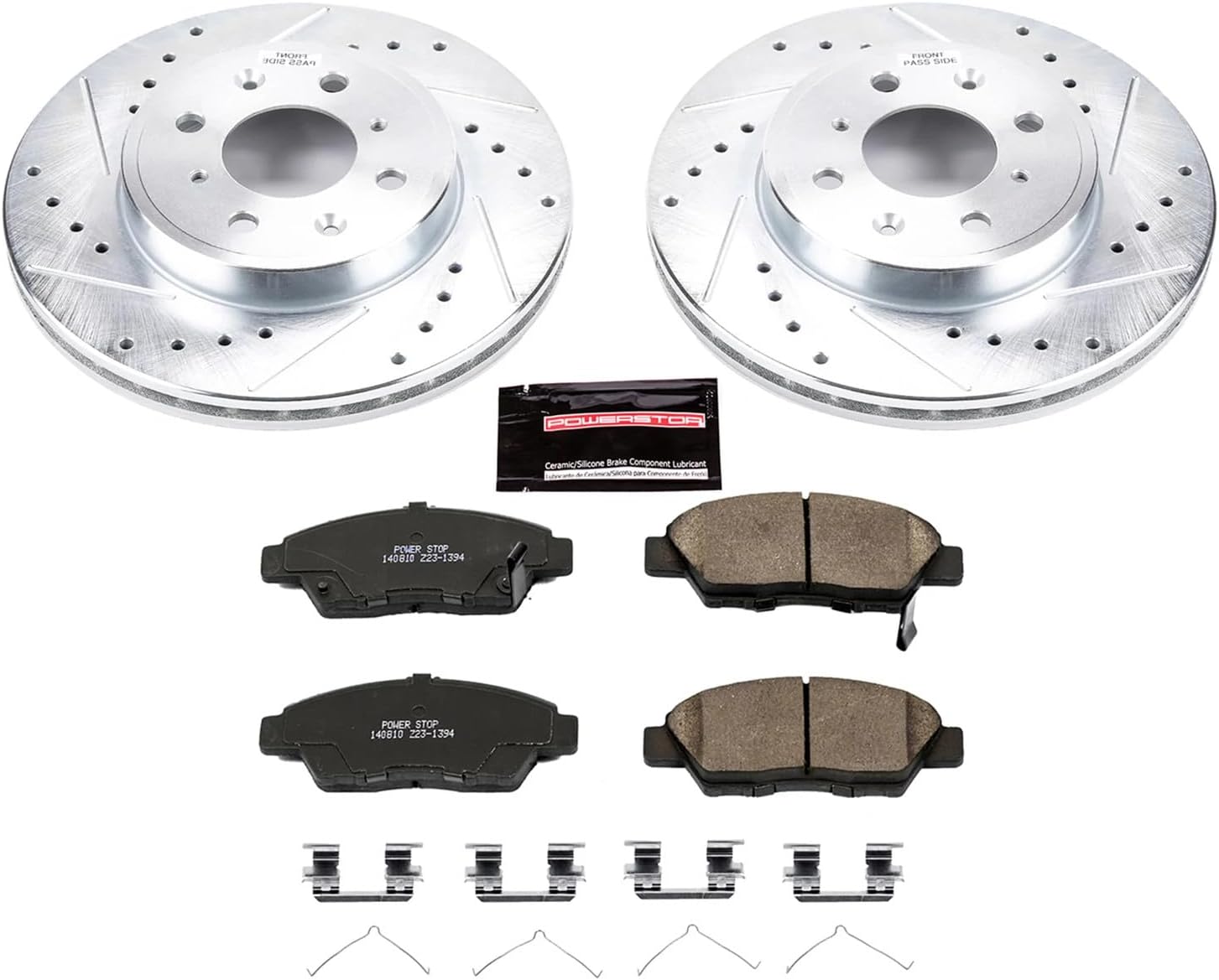 PowerStop Front Brake Kit For Honda Fit 2015-20 - Drilled and Slotted Disc Rotors with Ceramic Brake Pads Replacement, K7032