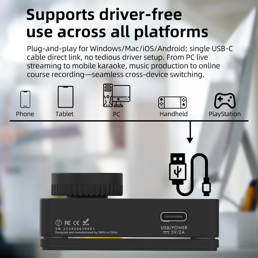 SMSL Nano ONE Pro Scheda audio esterna, chip Hi-Fi DSP, suono surround virtuale 7.1, per Windows/Mac/telefono/Live Stream/giochi, uscita cuffie da 3,5 mm, ingresso microfono, plug and play, senza