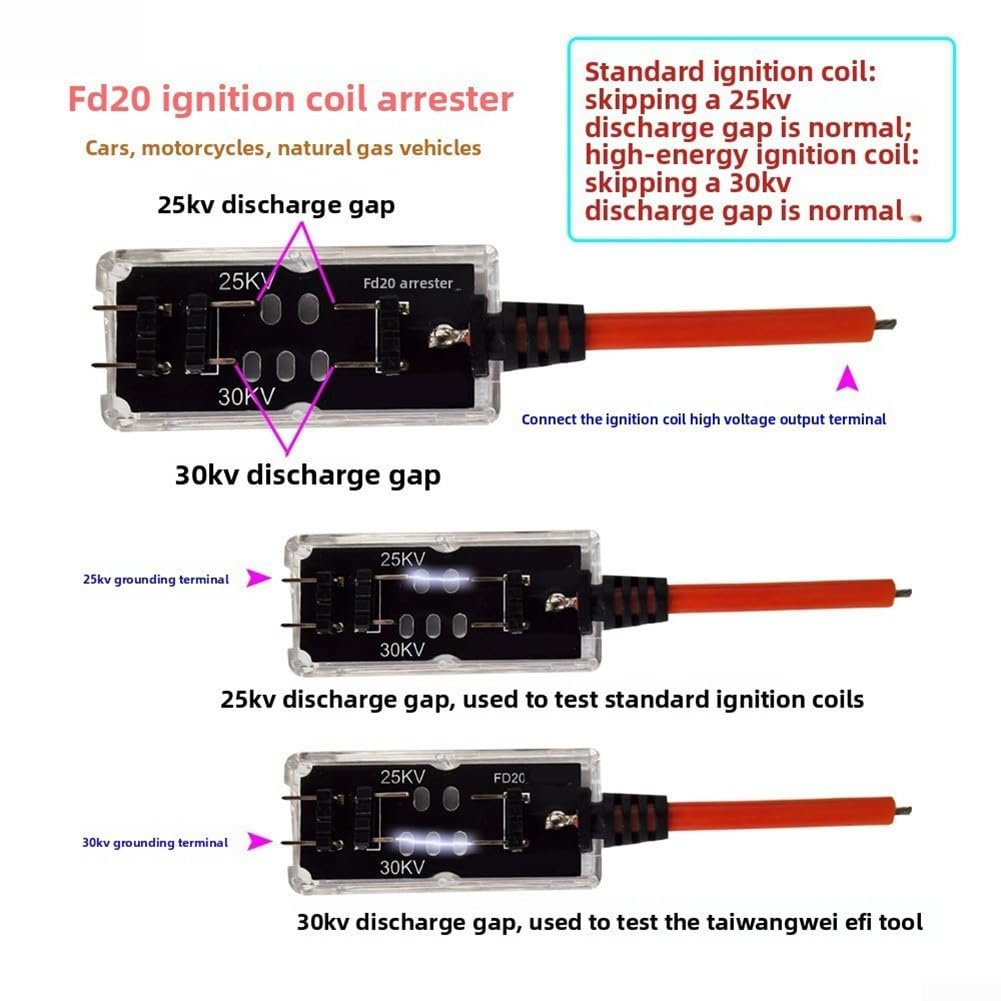 Probador de descarga de bobinas de encendido FD20 con verificador IG80, 25/30 kV para coche, motocicleta y camión, detección de fugas de aislamiento, carcasa ABS, color negro