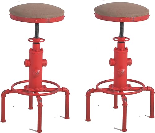 Topower Taburete de bar industrial vintage antiguo de piel sintética, diseño de boca de incendios, café, café, industrial, juego de 2, rojo antiguo