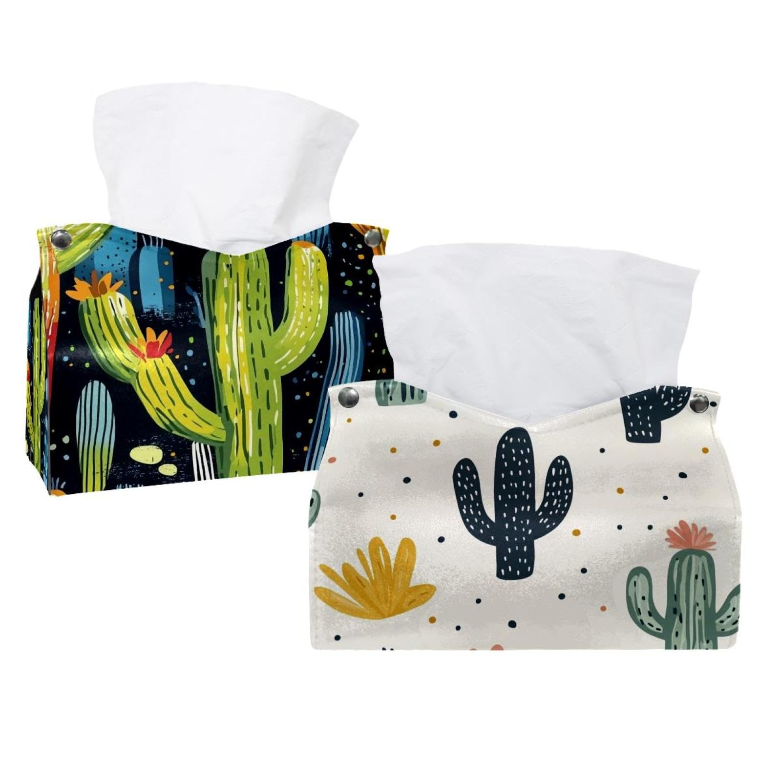Boîte à mouchoirs en cuir cactus abstrait pour sublimer votre salle de bain et bureau