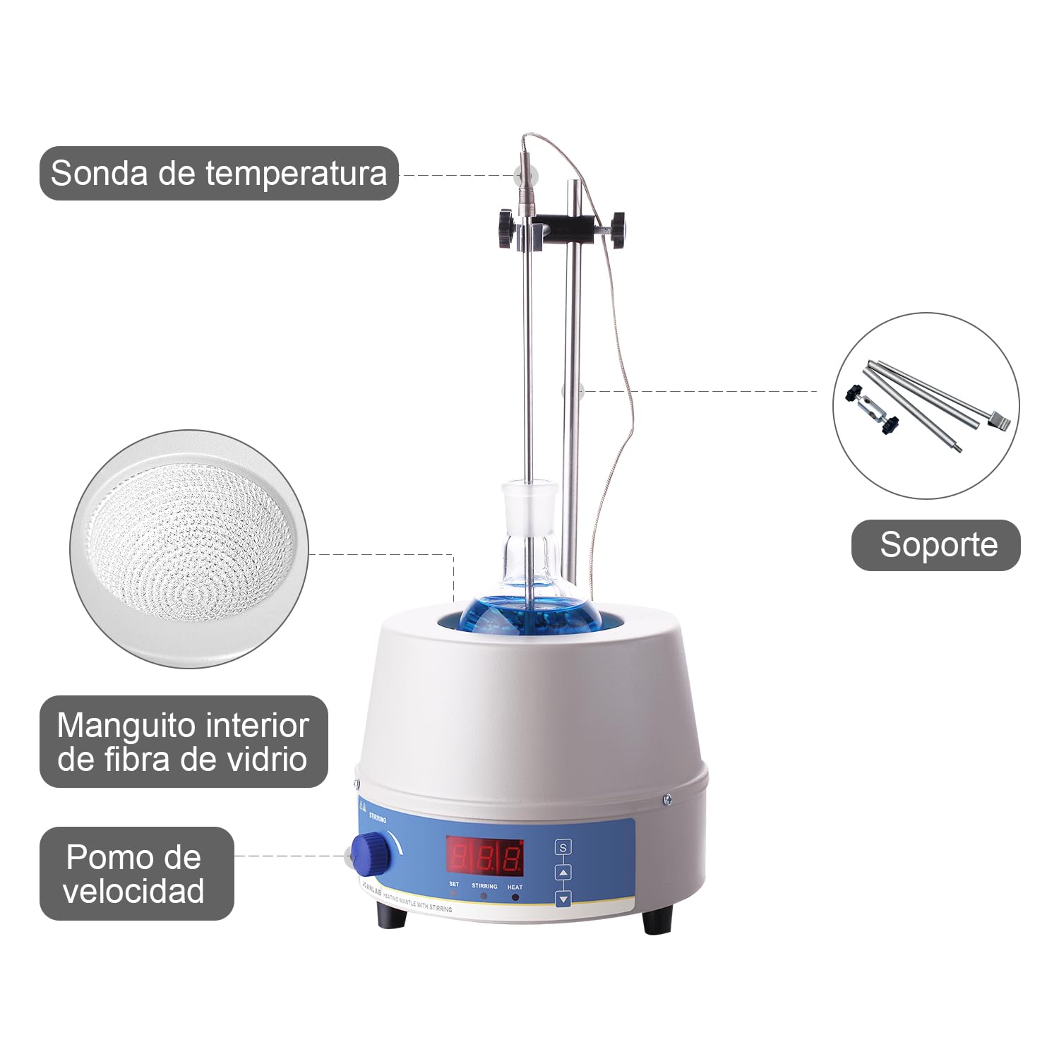 JOANLAB Agitador magnético con campana térmica, 500 ml, termostato de laboratorio con pantalla digital, 250 W, sonda de temperatura y función de temporizador