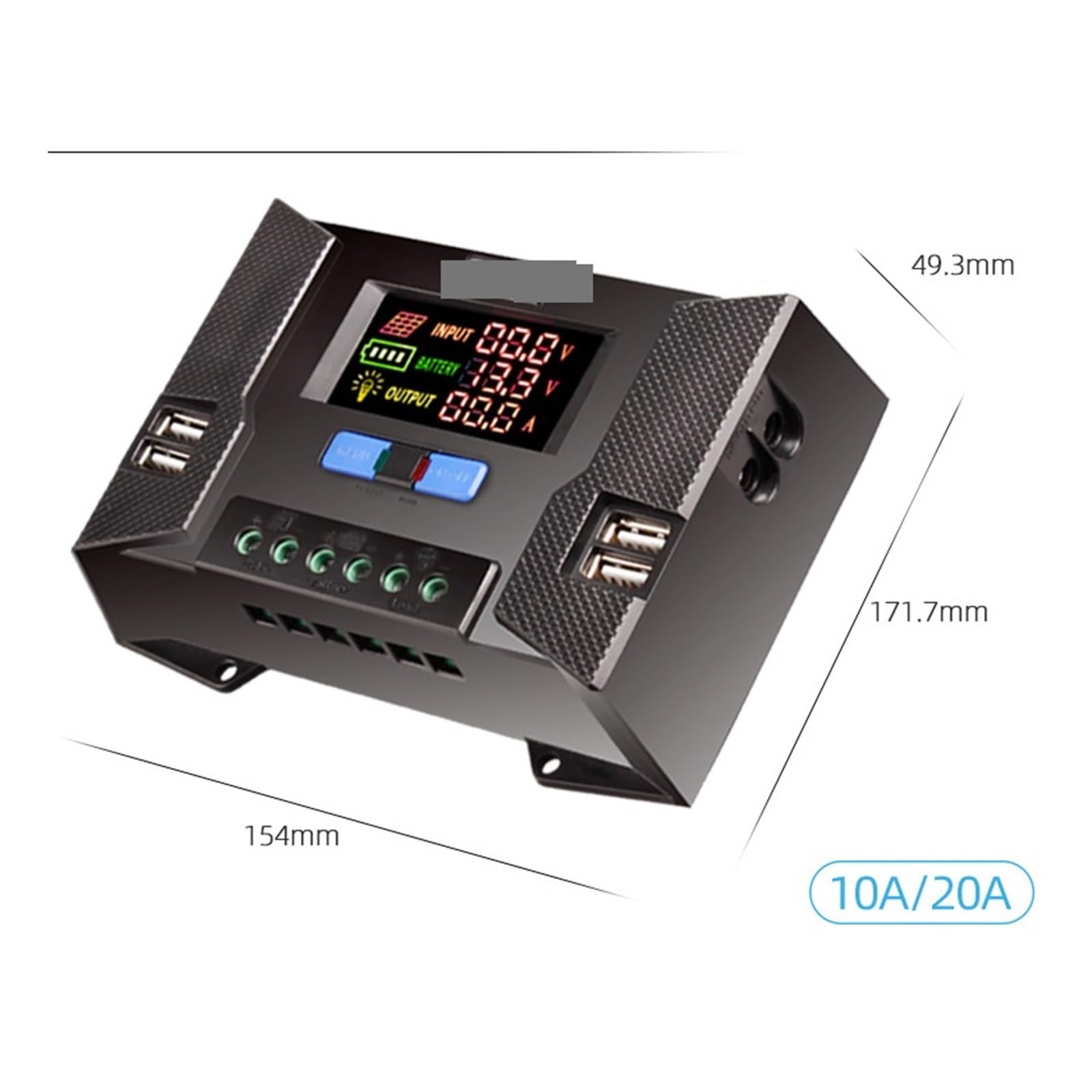 10A 20A 30A 40A regulator ładowania słonecznego 12V 24V PWM PV regulator ładowania regulator HD kolorowy ekran z 4 szt. portem USB(30A)