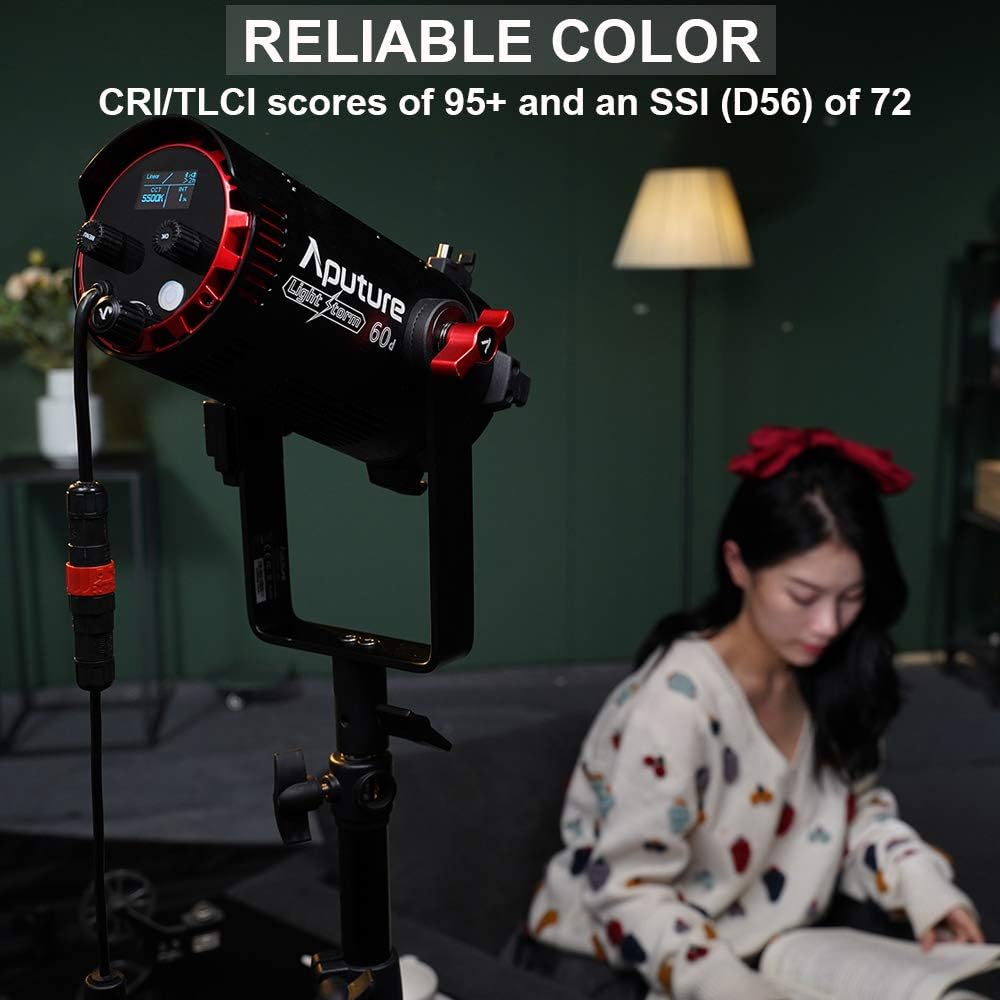 Aputure LS 60d Focusing LED Video Light CRI 95+ TLCI 95+ 50000lux @1m App Control Built-in 8 Lighting FX with Barn Doors for Video Recording,Wedding,Outdoor Shooting