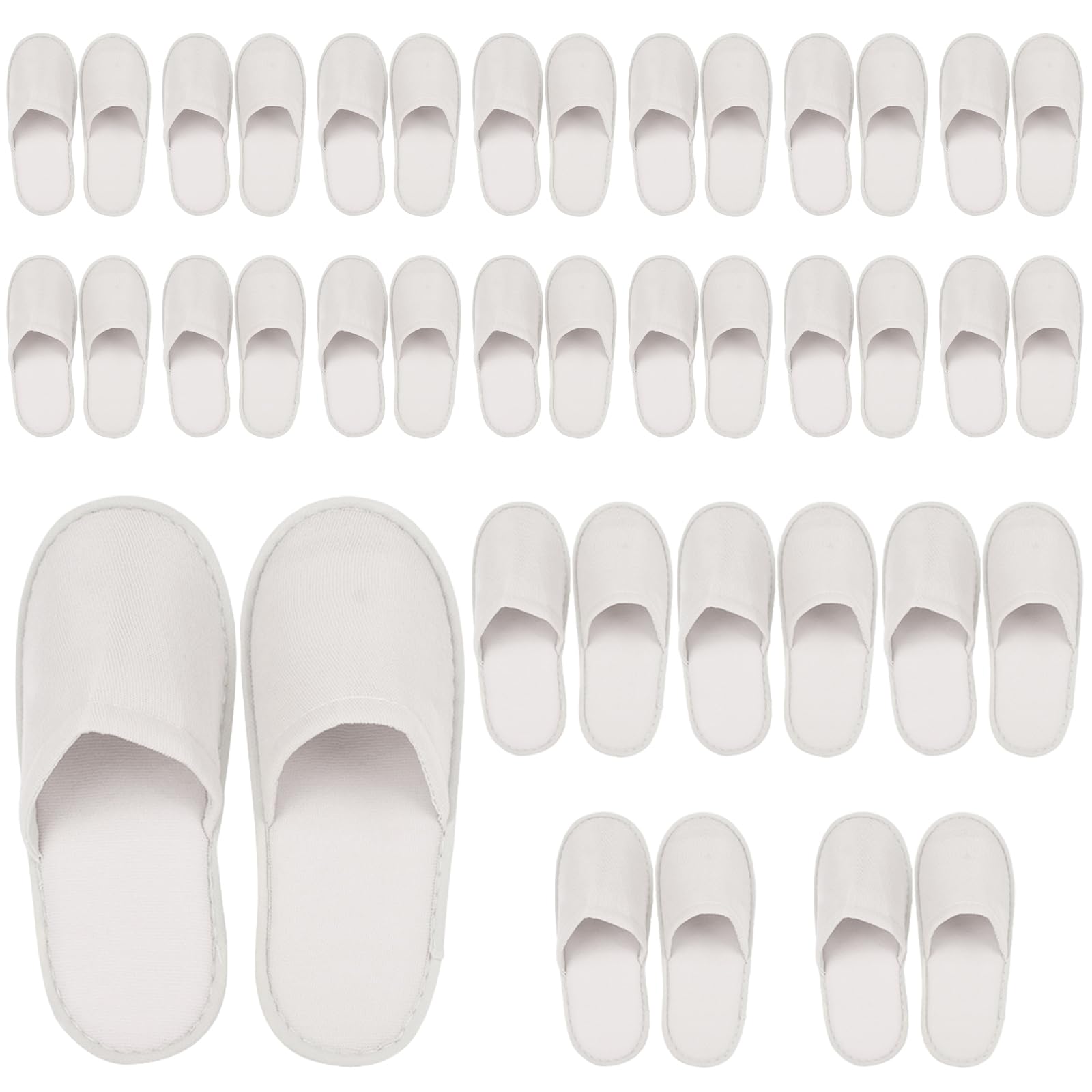 20 paia di pantofole in spugna, per hotel, colore bianco, per ospiti, 4 mm, chiuse, in spugna, unisex, per hotel, salon spa, casa, pantofole usa e getta, bianco, X-Large X-Larga
