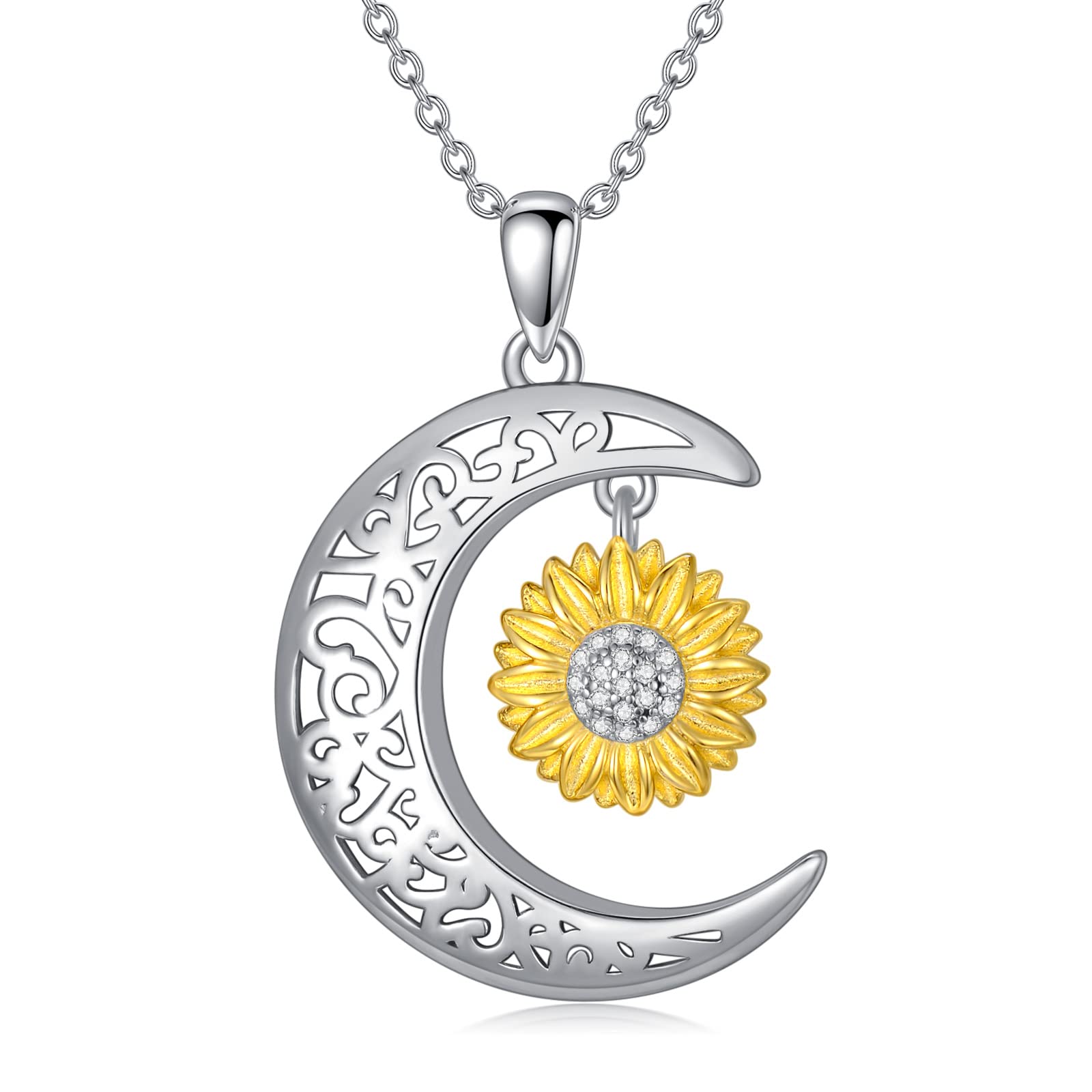 VONALA Collana con luna e girasole, luna collana in argento Sterling 925 girasole ciondolo collana per donne ragazze, Argento sterling