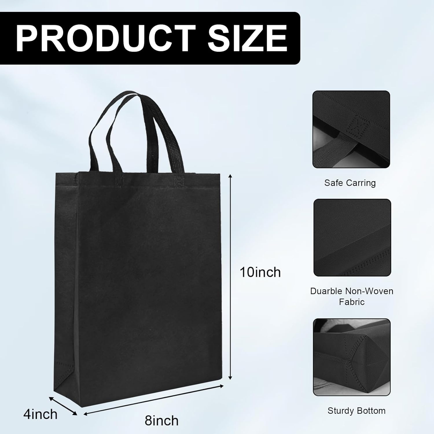 100 Pcs Non Woven Bags Bulk,10x8x4 Inch Reusable Tote Bag with Handles, Portable Grocery Bags Gift Bag for Shopping Merchandise Events Parties Boutiques Retail Stores (Black) - Image 2