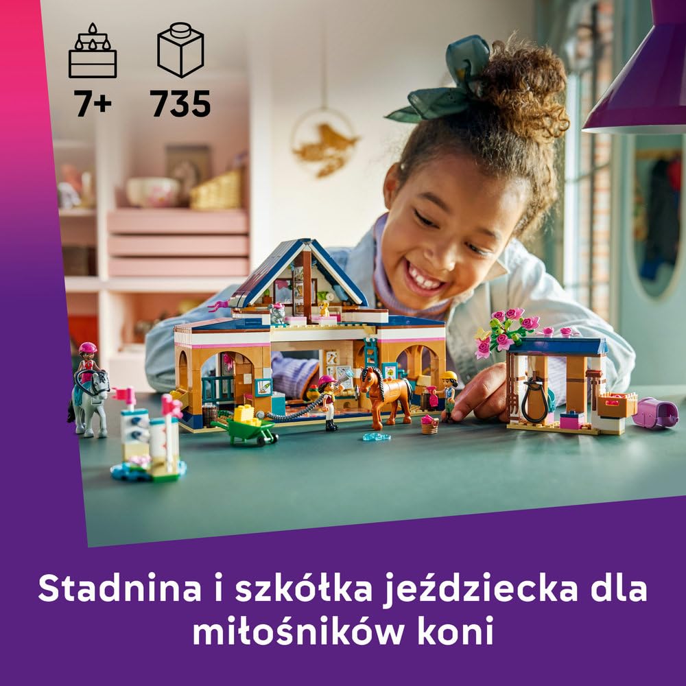 LEGO Friends Stadnina i szkółka jeździecka 42688 | Stadnina, zestaw z końmi, prezent dla miłośnika jazdy konnej 7+, 735 elementów