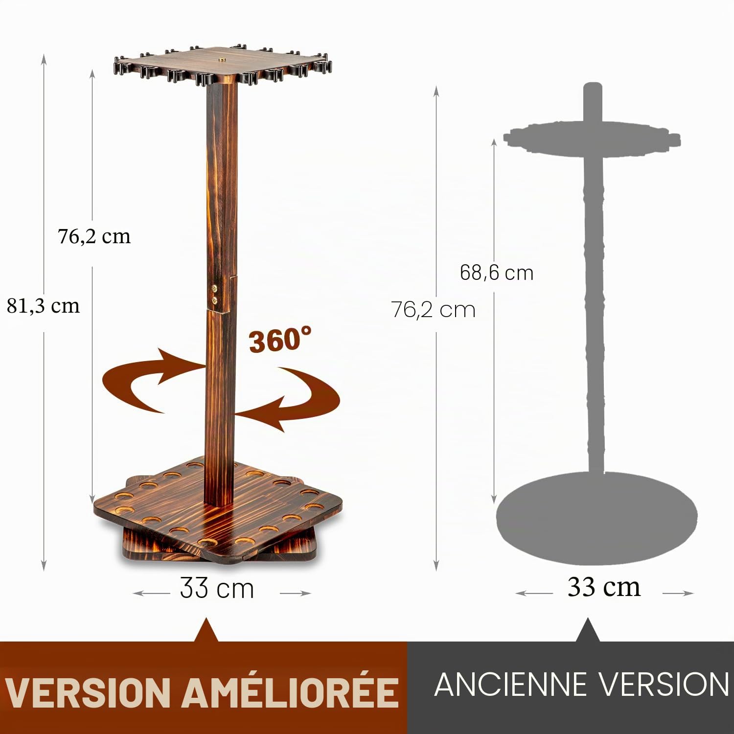 Ghosthorn Support de canne à pêche pour garage rotatif à 360 degrés, support de sol pouvant contenir jusqu'à 16 cannes à pêche en bois, cadeau de pêche pour homme et femme