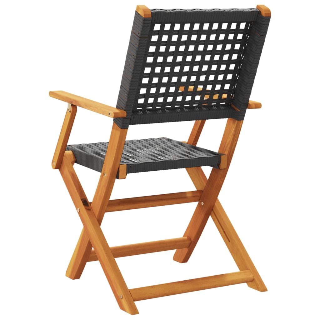 Gartenstühle 2er Set Schwarz, Massivholz Akazie & Poly Rattan, Klappbar, 54x57x91 cm, für Garten, Terrasse, Balkon, Hohe Tragfähigkeit