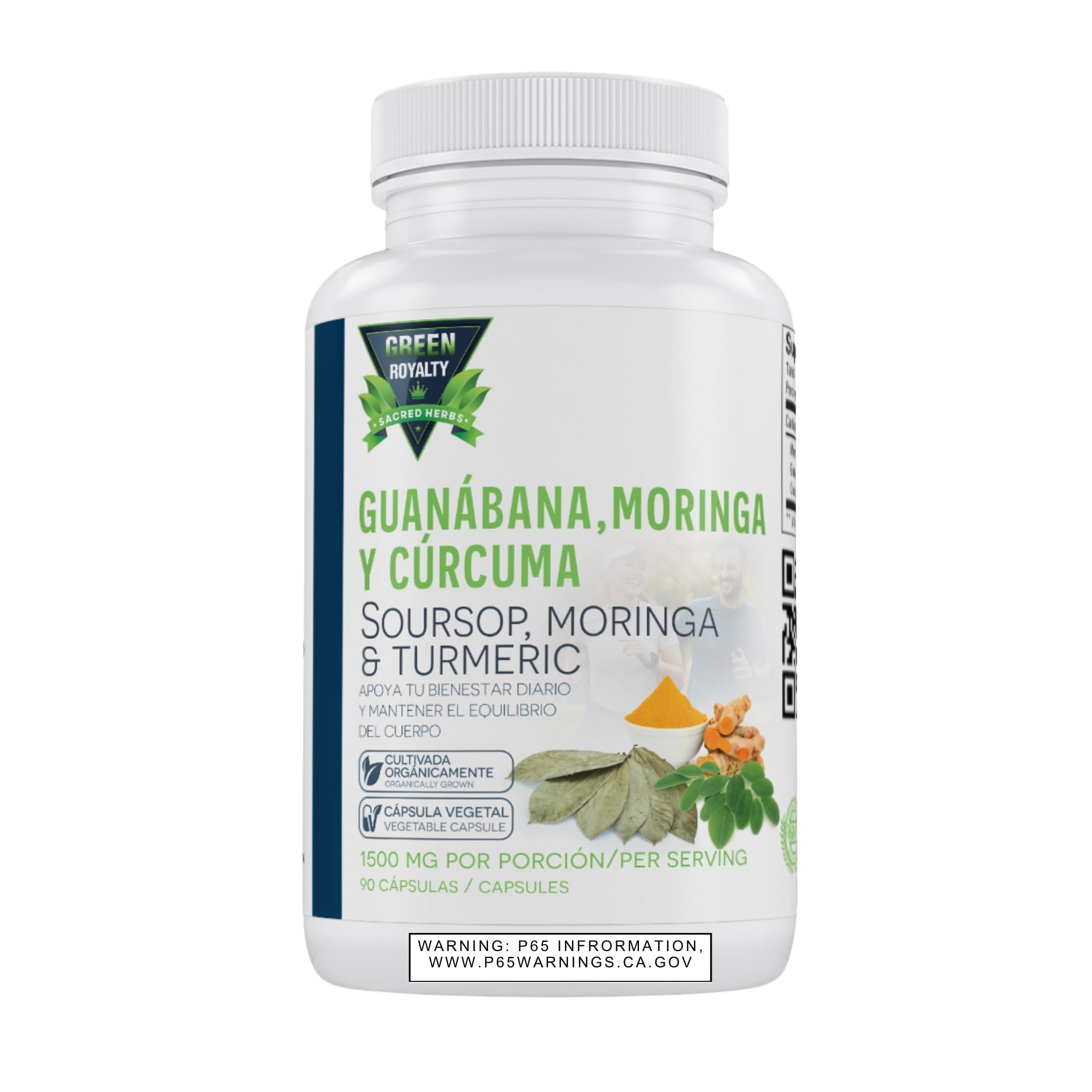 Moringa, Guanabana & Curcuma (Moringa, Soursop & Turmeric) - 1500 mg per Serving Powerful Blend of 100% Natural Premium Ingredients | 90 Vegetable |Plant-Based, Non-GMO, Made in USA