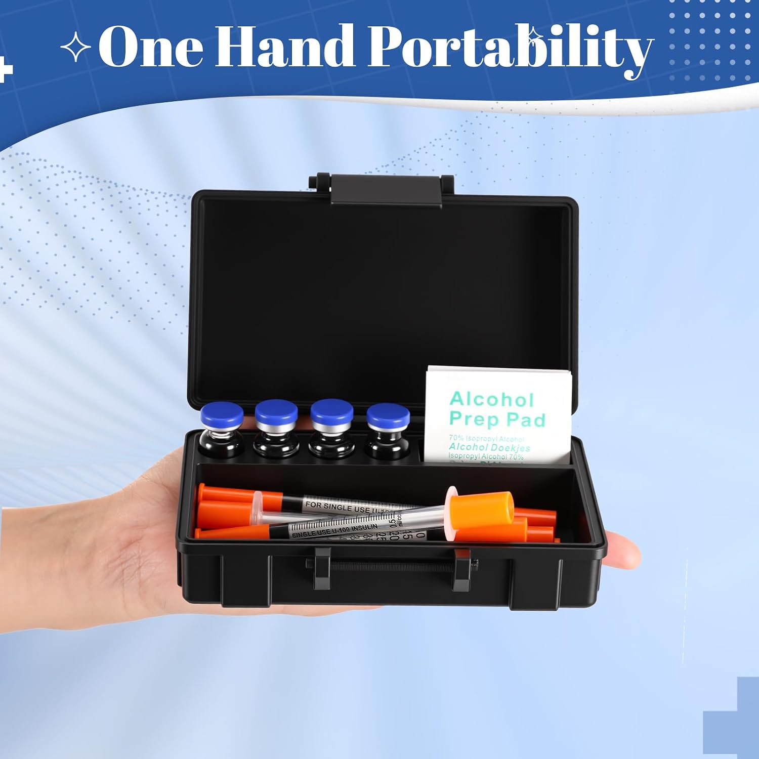 Peptide Vial Storage Case for Fridge Holds 4 x 3ml Vials, Syringe and Alcohol Wipes Compact Freezer Travel Case for Insulin Peptide Vials