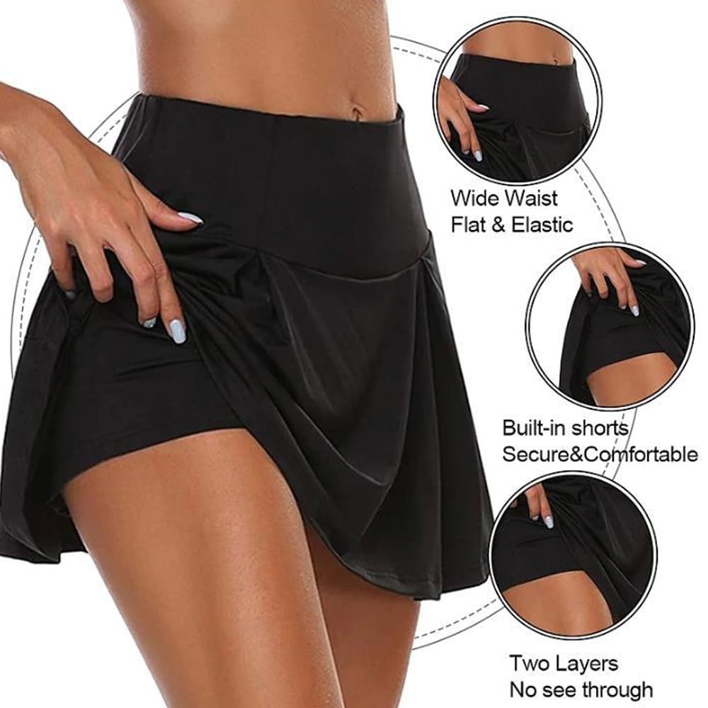 Falda Tenis Mujer Diseño de Cintura Alta Falda Pantalon Cómodo y Transpirable Falda Forma en A Alta Elasticidad Adecuado de Yoga Fitness Gym Tenis al Aire Libre