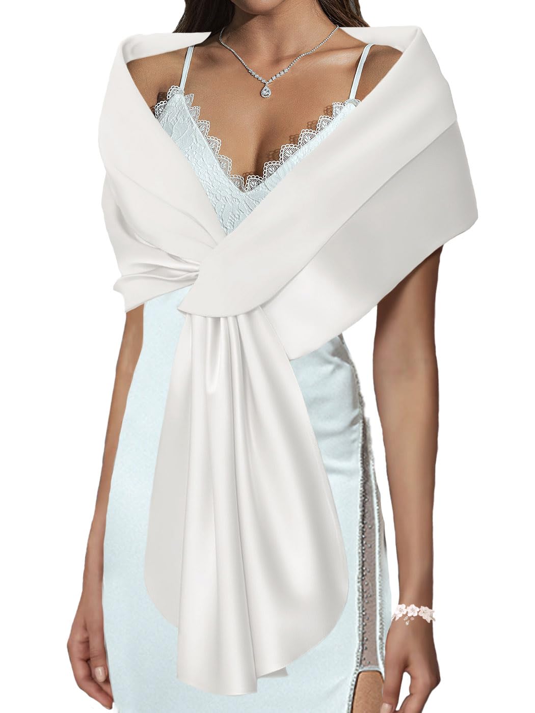 EASEDAILY Women's Shawls and Wraps for Evening Dresses Wedding Scarf Elegant Bridal Stoles Shrug for Bride and Bridesmaid, F-white, US 12-18 (M)