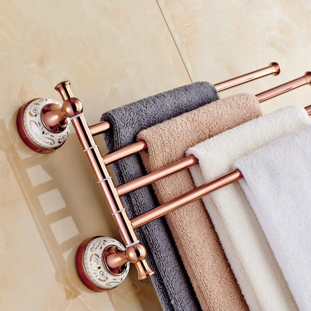 Rotating Towel Bar,European Rose Gold Rack,Multi-Layer Activity Holder,Bathroom Shelf-D 39Cm/H/39Cm(H)