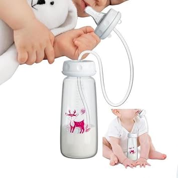 Hand Free Pacifier Bottle, Hand Free Silicone Bottle, Silicone Leakproof Portable with Nipple Straw, Kids Milk Bottles for Boy Girl Parent Home Bedroom Living Room Kitchen Hotel Outdoor