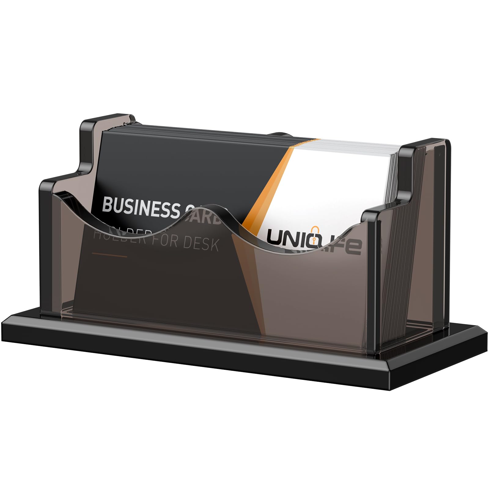 Uniclife Acrylic Business Card Holder for Desk 1 Slot Horizontal Business Card Display Stand for Men and Women Desktop Name Card Organizer Card Stand for Office Home, 60 Card Capacity, Smoky Gray — image 1