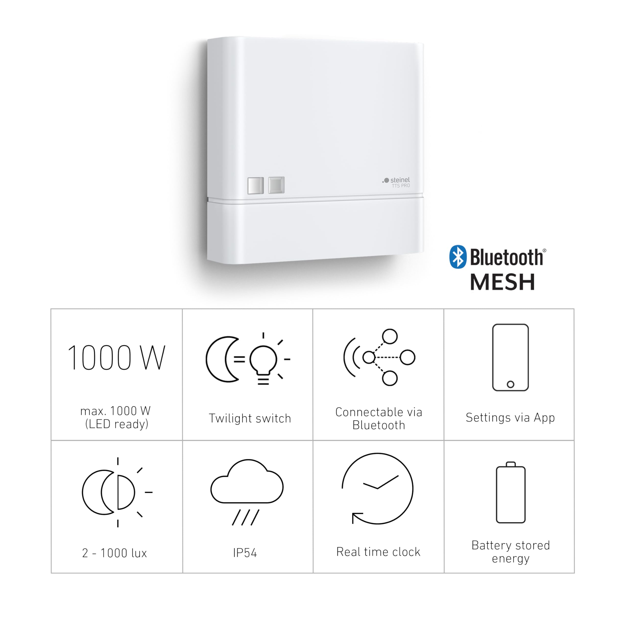 Steinel TCL Pro: Sensor de Tiempo Inteligente para el Control de la iluminación en el Sistema Connect | Control preciso del Tiempo con Reloj en Tiempo Real y batería de Reserva | IP54 (Blanco)