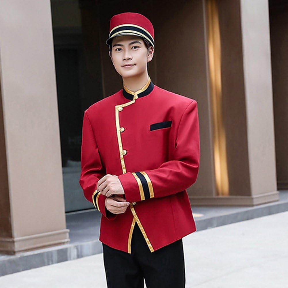 Uniforme De Portier D'hôtel avec Chapeau, Uniforme Rouge Professionnel D'hôtel, Tenue De Réceptionniste, Serveur, Chauffeur, Uniforme De Service À Manches Longues