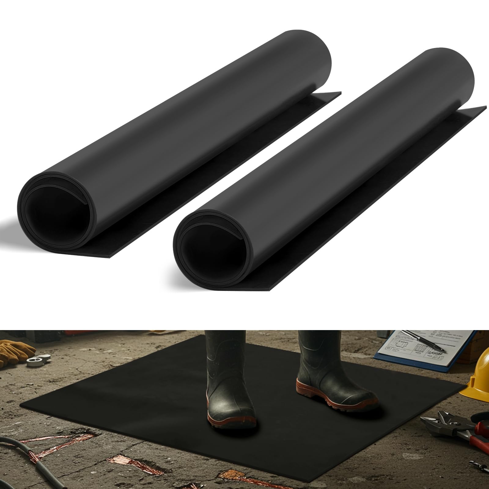 2 alfombrillas de goma de 20 x 20 pulgadas, aislamiento de 1000 V, alfombrilla de goma de seguridad eléctrica de alto voltaje, color negro, adecuada para cualquier área que necesites