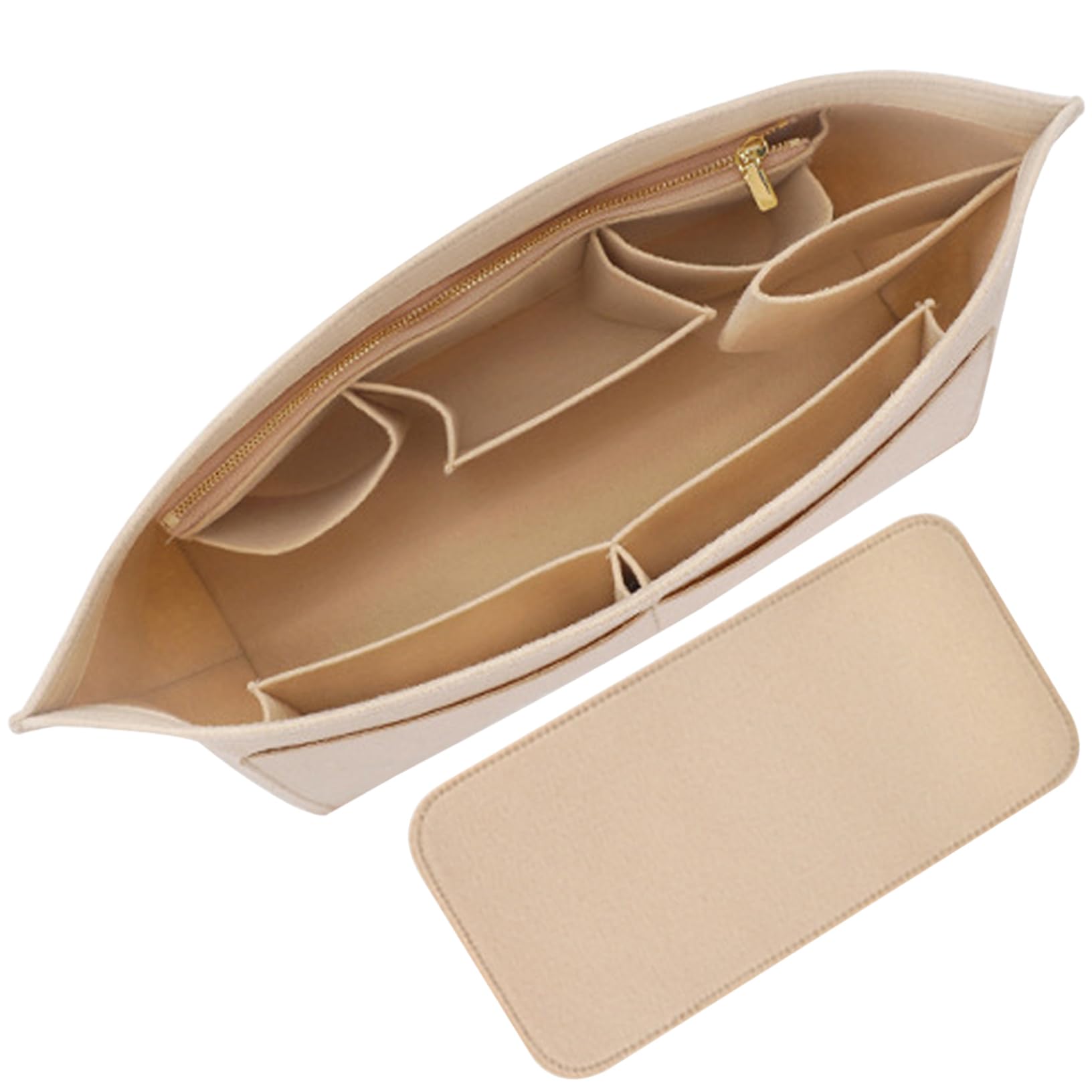 Wedhapy Hand Bag Storage Organizer Purse Organizer Insert, Felt Tote Bag Insert with Multi-Pockets, Foldable Lightweight Handbag Container for Tote Zipper, Beige