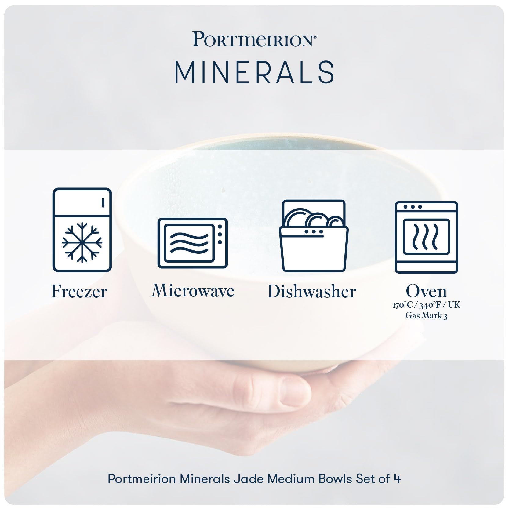 Portmeirion x Minerals 4-teiliges Jade-Schüssel-Set (17 cm, 482 ml) – blaue Schale aus Steinzeug mit reaktiver Glasur für Suppe, Nudeln und den täglichen Gebrauch