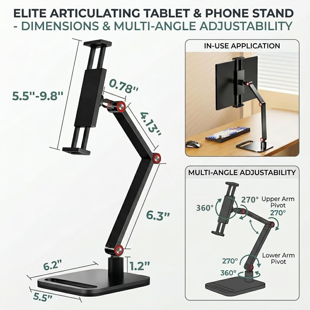 Support de moniteur portable pour écran de 12 à 17,3 pouces, support en métal de 40,6 cm, base d'affichage extensible universelle, support de tablette de 32,8 cm, support réglable pour