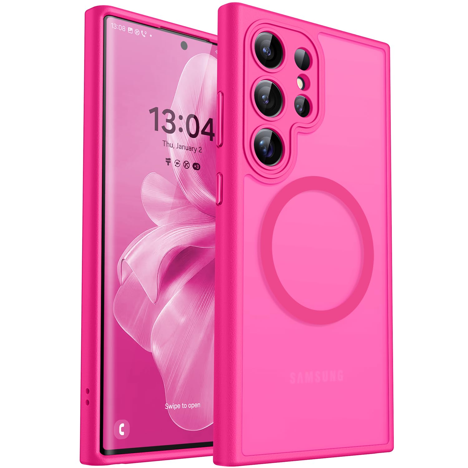 CANSHN Magnetic Shockproof for Samsung Galaxy S22 Ultra Case Hot Pink
