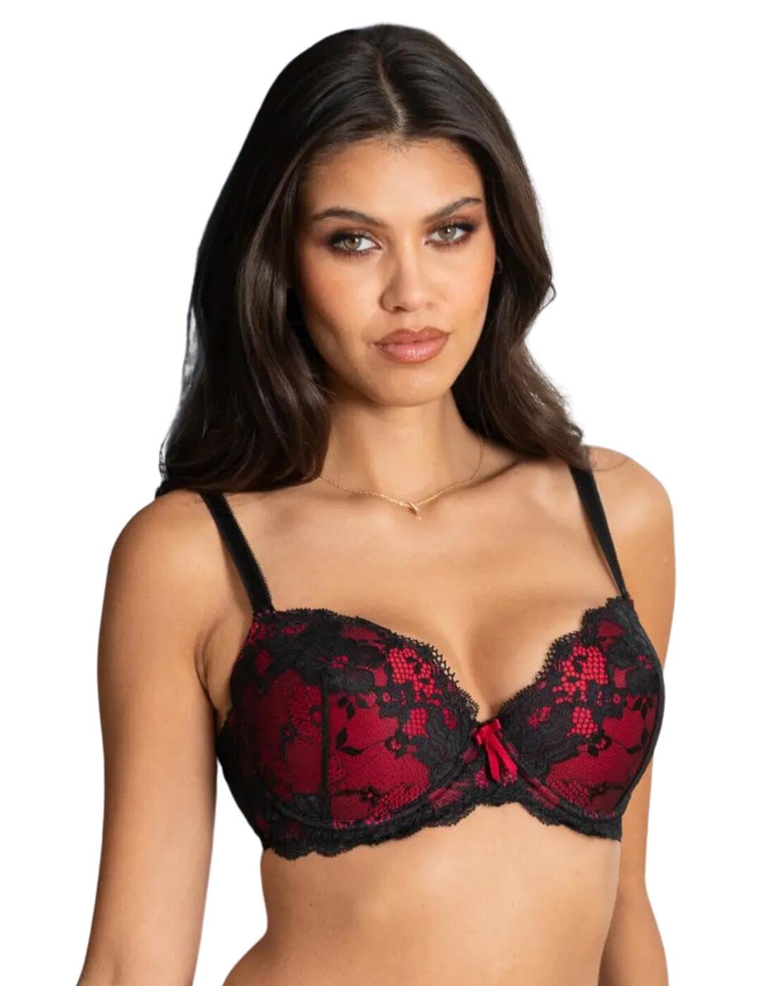 Pour Moi Women's Black (Black/Scarlet Black/Scarlet) Pour Moi? Amour Padded Underwired Bra Black/Scarlet, (Size:38dd)