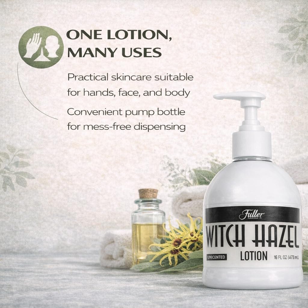 Fuller Witch Hazel Lotion, Unscented – 16 fl oz | Lightweight Daily Moisturizing Lotion with Witch Hazel Extract | Gentle Formula for All Skin Types (16 Oz, Unscented)