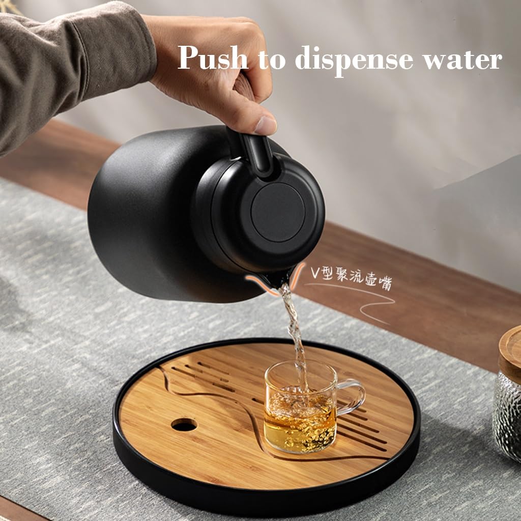 Jarra de café térmica de acero inoxidable, olla aislada a prueba de fugas para bebidas calientes, leche, café y té, aislamiento al vacío con mango de madera, capacidad de 2 litros