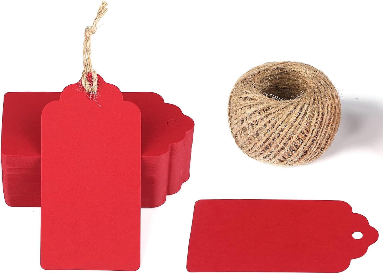 G2PLUS Kraft Paper Gift Tags - 100PCS Large Plain Gift Tags -5x10CM Red Blank Labels with String for Presents 300g/m²