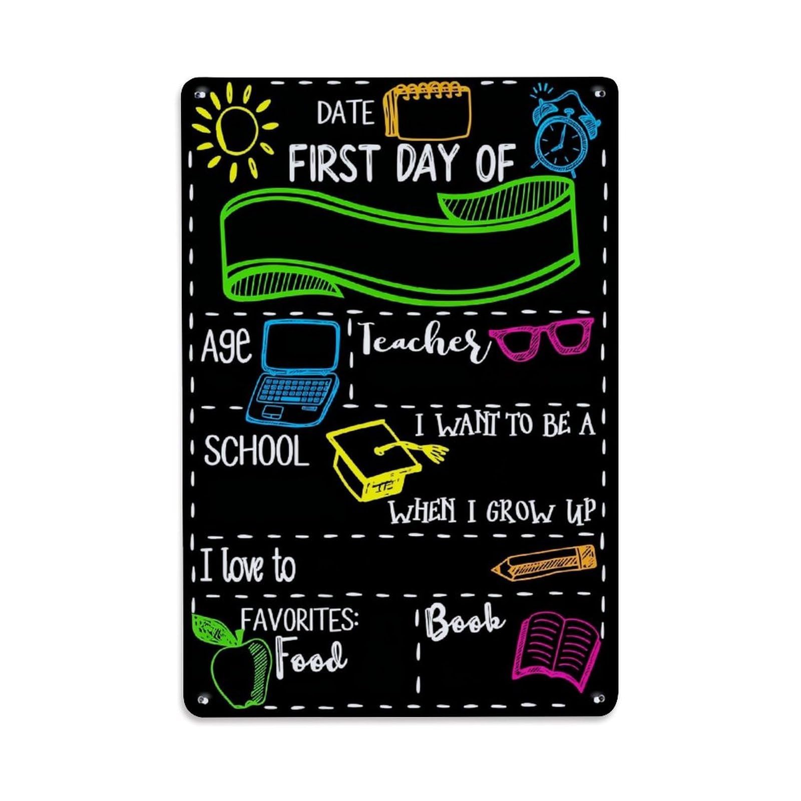 Nestemfo Vintage First Day Of School Chalkboard Tin Sign Metal Sign, Living Room,Bar, Home, Bedroom Wall Decor,Retro Metal Poster 8X12 Inches