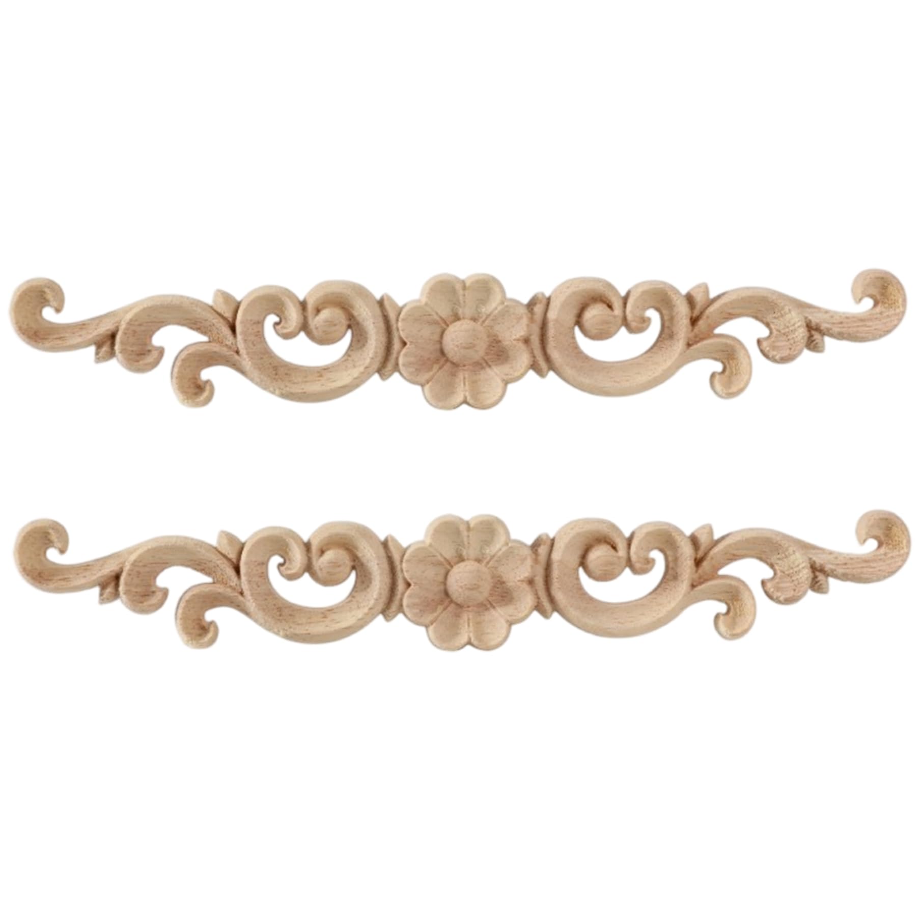2Pcs Decorative Wood Appliques, 13.4x2.0 Inch Carved DIY Unpainted Wood Appliques and Onlays for Cabinet Dresser Bed Wall, and Onlays