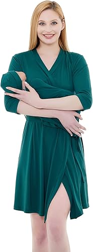 Galabloomer Bata de maternidad y manta de recepción de bebé, bata de parto y manta a juego de hoja, Verde cazador