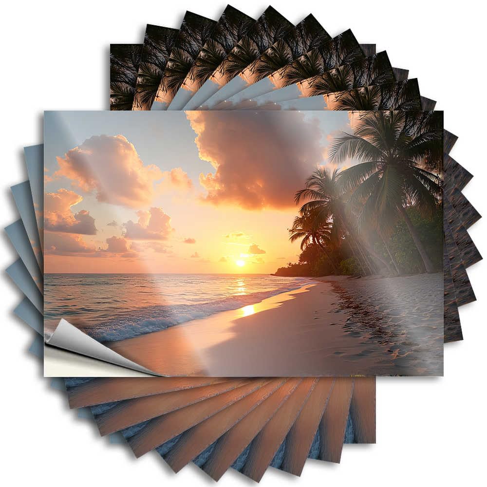 Abipuir Mechanic Stickers Sunset On The Beach with Palm Trees Stickers 10Pcs Car Decals Bar Rules Sign(12X18CM)