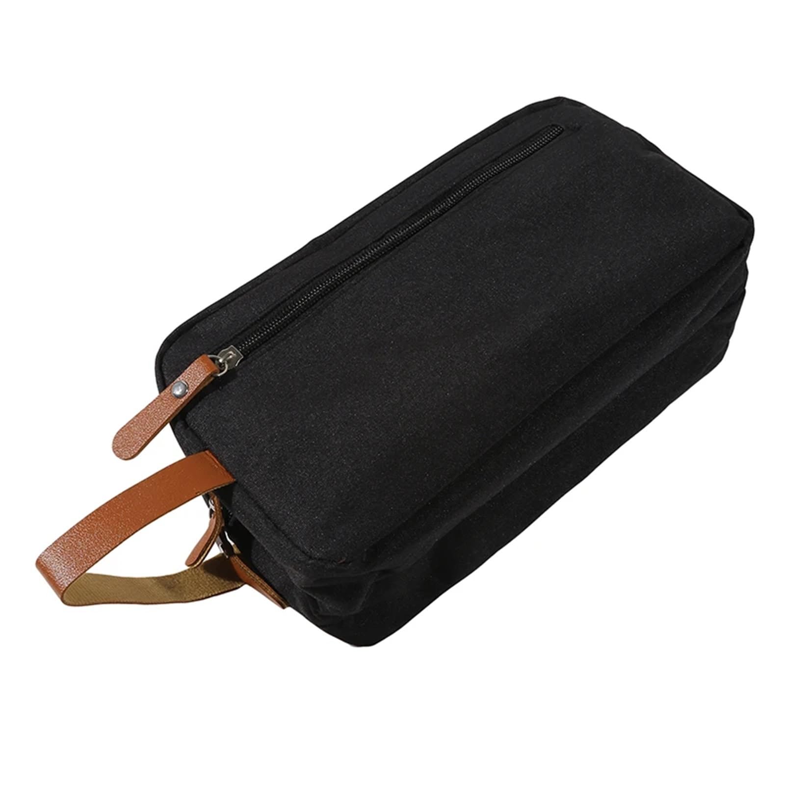 Reisetasche für Toilettenartikel Lässige Canvas-Kosmetiktasche mit Ledergriff, for Reisen, Männer, Waschen, Rasieren, Damen, Toilettenartikel, Aufbewahrung, wasserdichte Organizer-Tasche(Black)