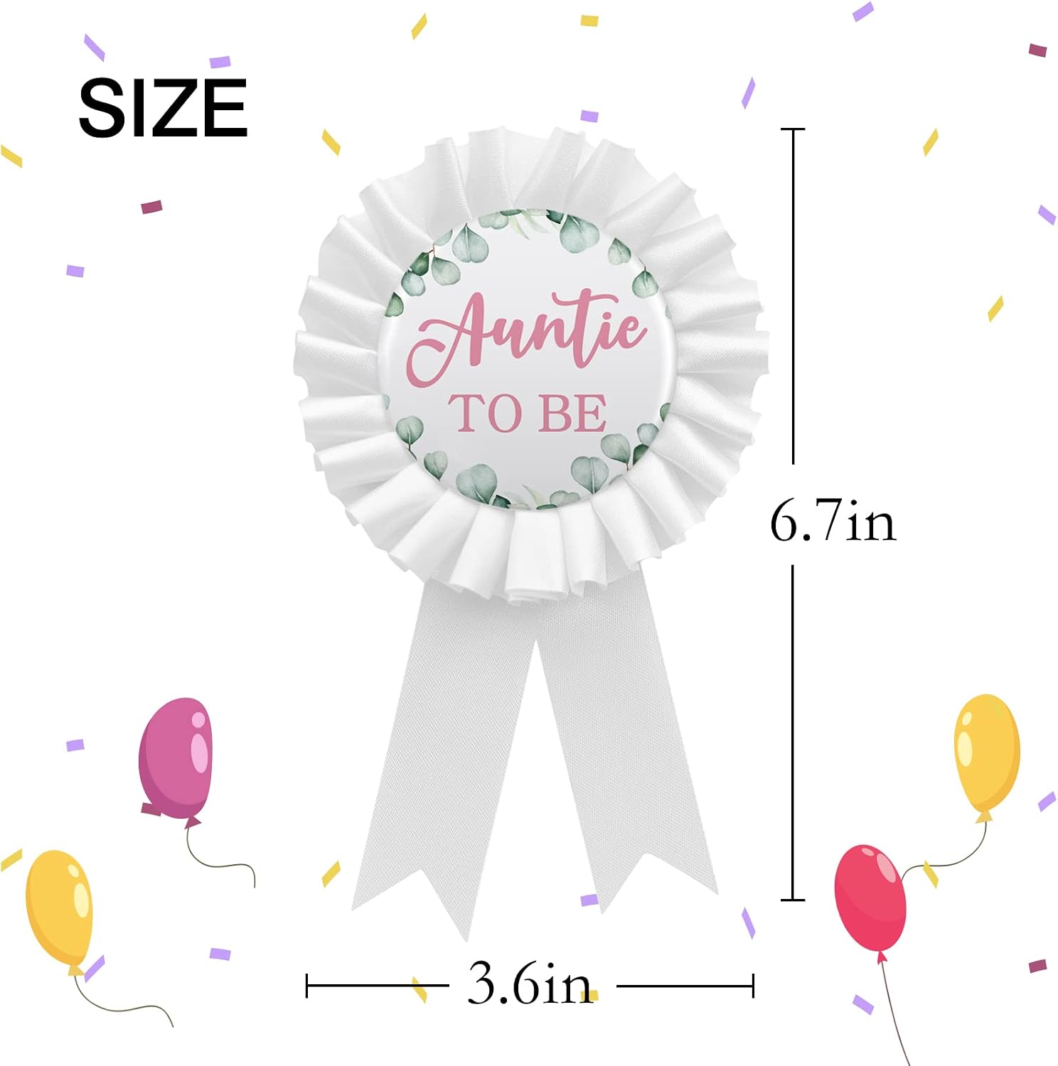 WOWOPA Auntie To Be Tinplate Badge Pin, Gender Reveal Baby Shower Pin, Green Leaves Aunt Satin Fabric Button Party Decorations - White 1pcs image 2