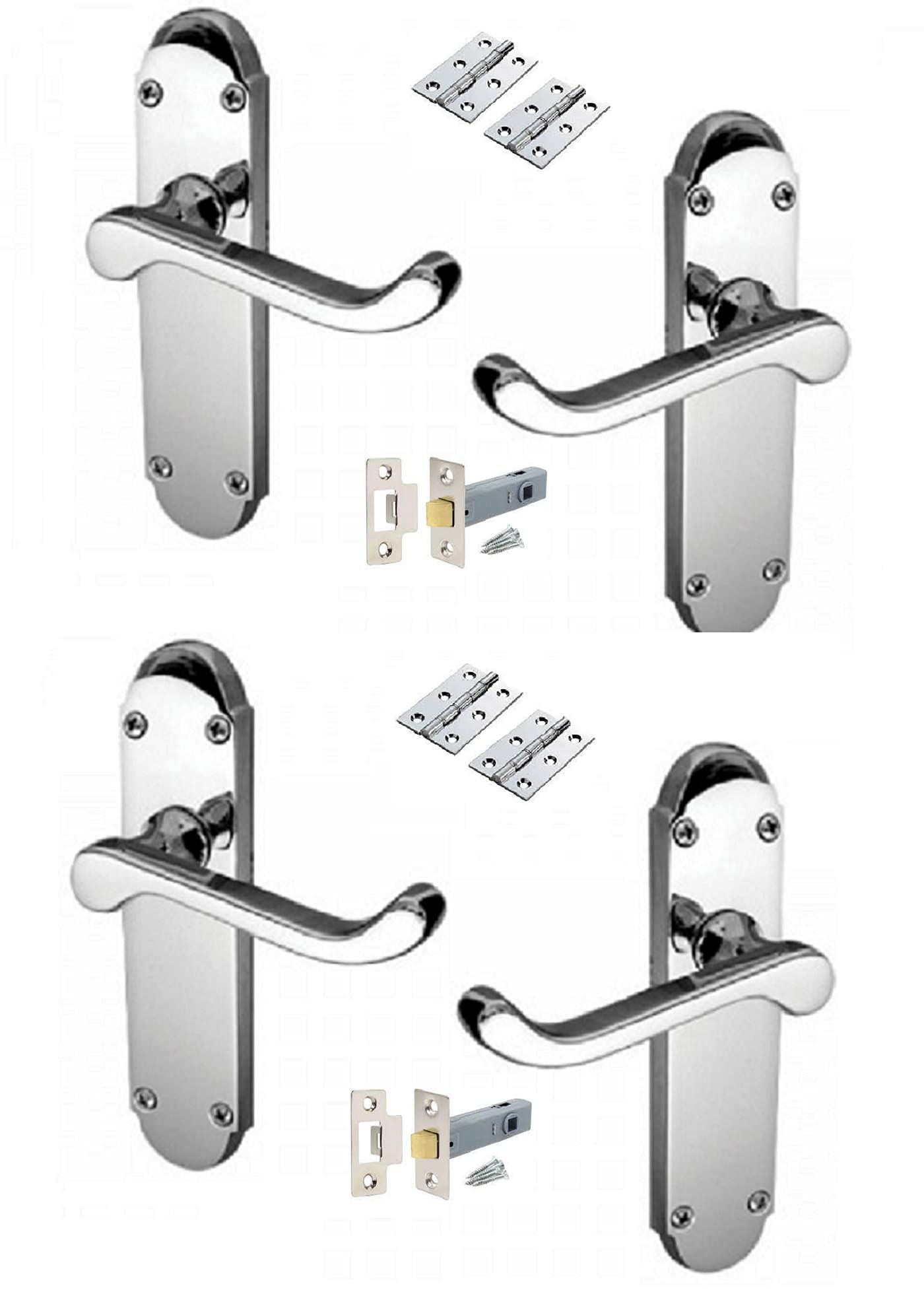 Haven Heritage Chrome Door Handle Polished Epsom Style Victorian Scroll With Hinges And Tubular Latches X 2 Sets - ®