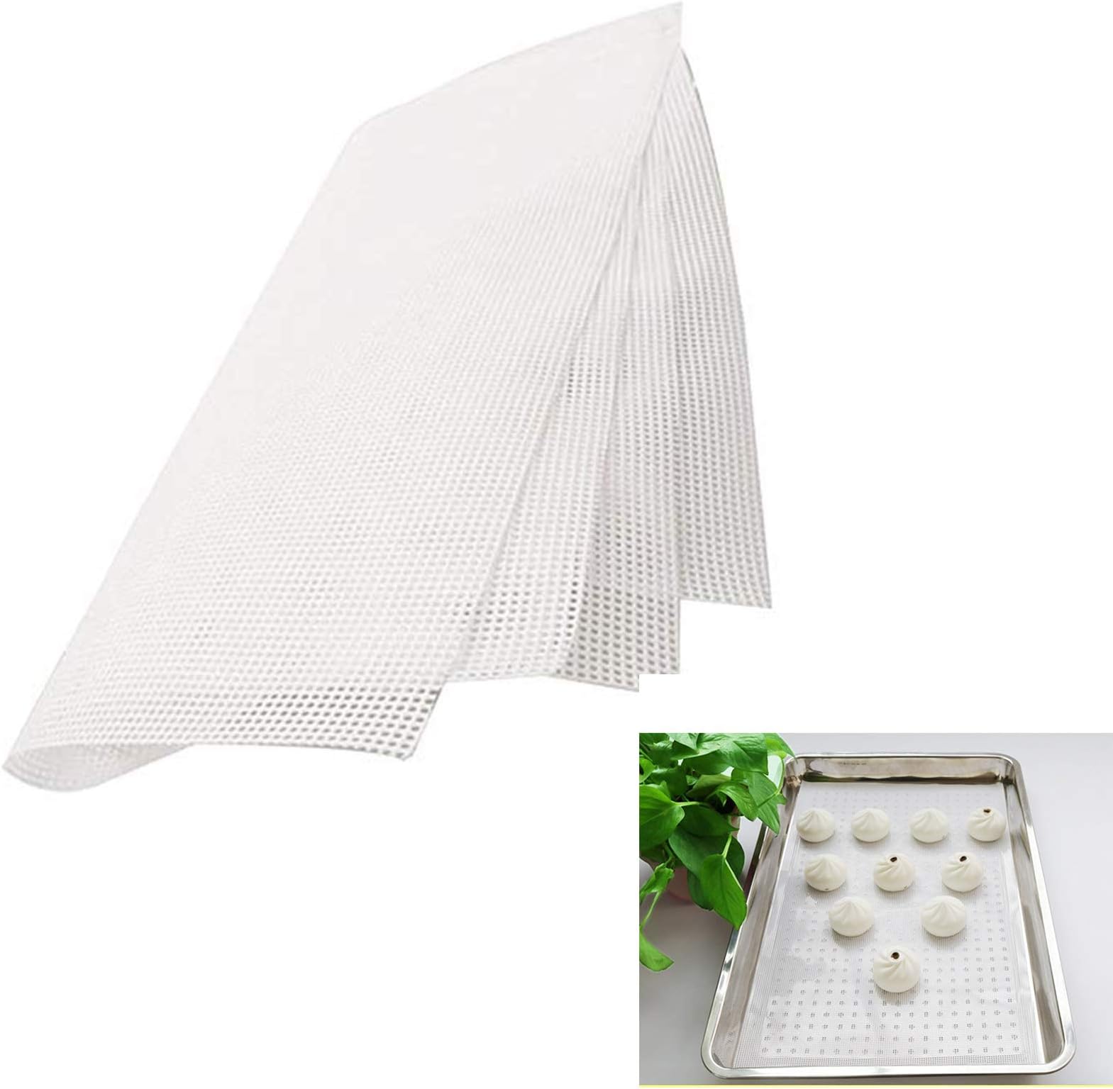 Kitchen Silicone Steamer Mesh Dumplings Mat - 3pcs Reusable Bamboo Steamer Mat, Non-Stick Food Grade Silicone Steamer Mat For Steaming Basket,60x40cm (23.6" x 15.7")